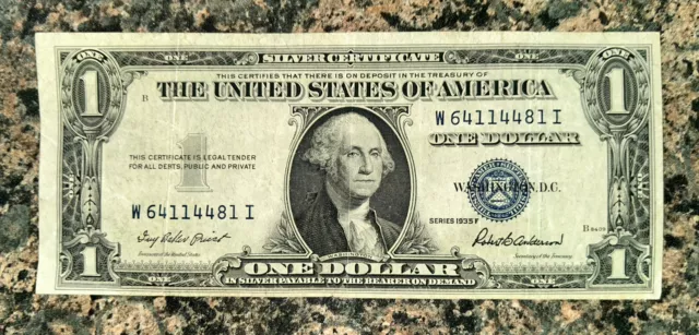 1935 Series F One Dollar Blue Seal Note Silver Certificate Old US Bill $1 Money