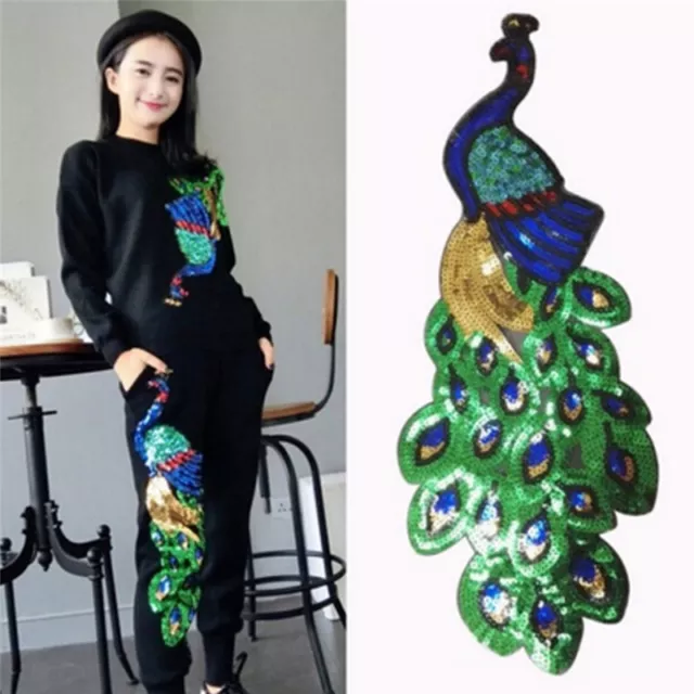 Women Sequin Peacock Embroidery Applique Patch Sew On Clothes Accessory Diy LED