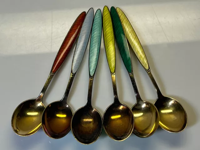 J Tostrup Norway 1960s Sterling Silver Gilt Enamel Coffee Spoons BOTTOM Enameled