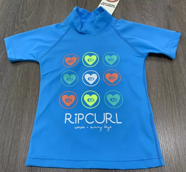 Girls size 2 Blue RIP CURL Waves S/S Rash Vest *BNWT* New UPF 50+ RRP $36.99