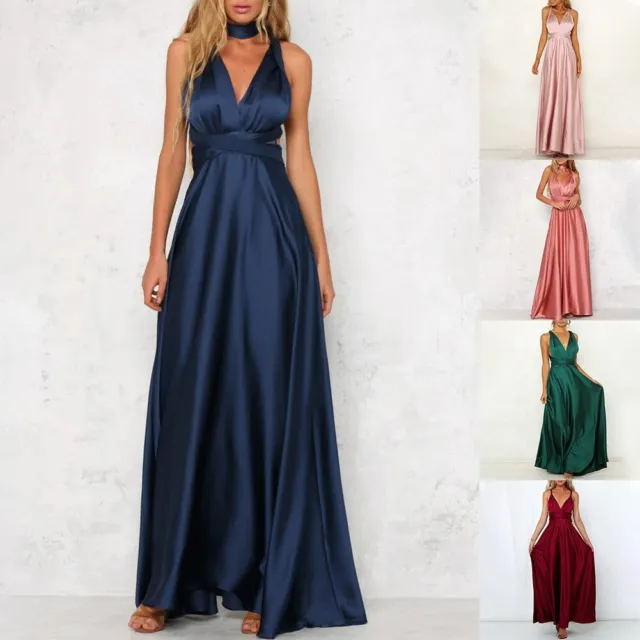 Maxi Abito da damigella d'onore collo a V raso donna elegante abbigliamento sera