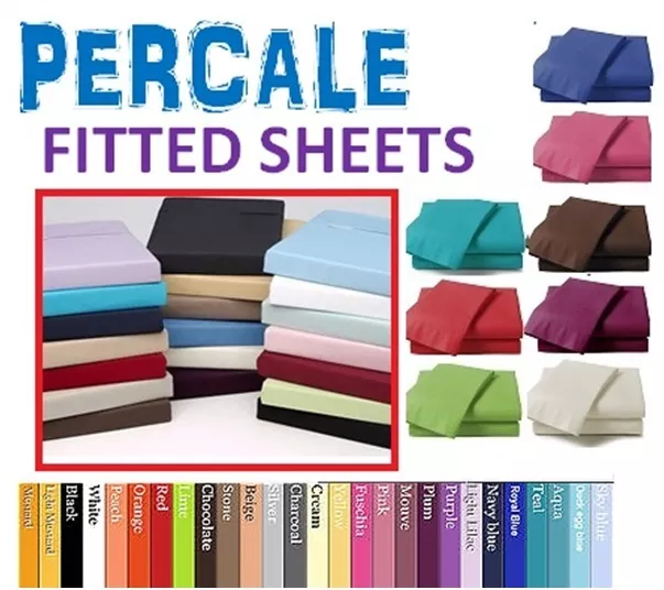 FITTED SHEET PERCALE SINGLE DOUBLE KING SUPER KING 4ft SMALL OR PILLOWCASES PAIR