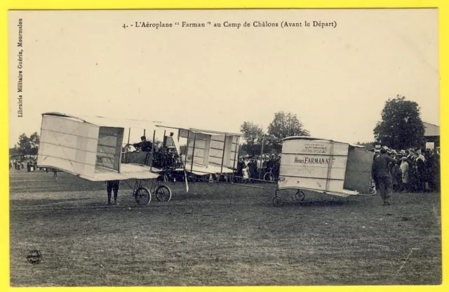 cpa 51 - CAMP de CHÂLONS " L' AÉROPLANE FARMAN " Construit par les Frères VOISIN