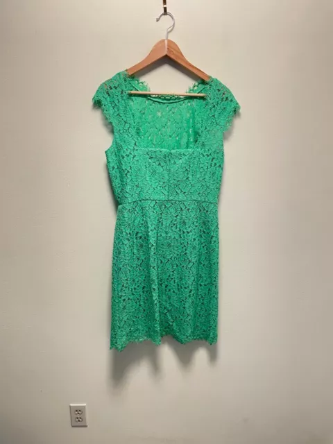 Shoshanna Womens Sheath Dress Size 8 Green Floral Lace Boat Neck Preppy Formal 2