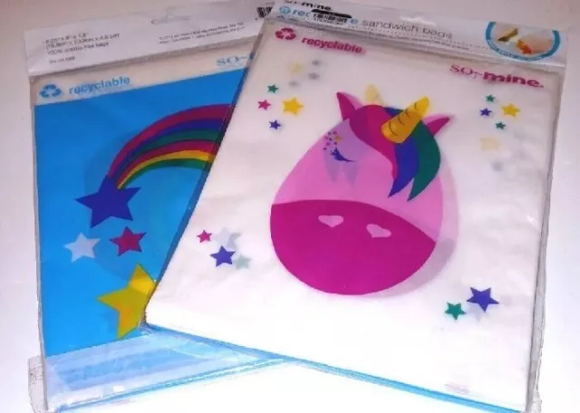 New Lot of 50 So-Mine Kids Recyclable Unicorn & Rainbow Lunch Bags 6.25''x 8''