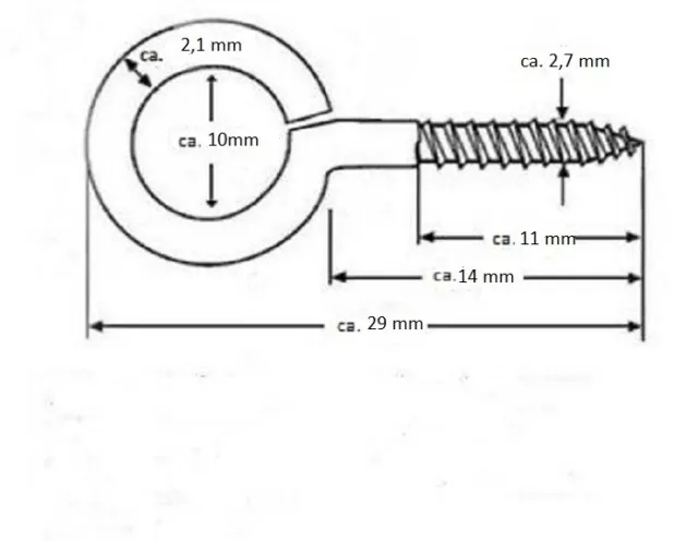 Tornillos con Ojo Cáncamos Gancho para Enroscar Ojal Hilo de Rosca Madera Aprox.