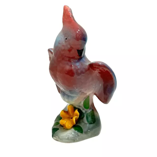 Royal Copley Cockatoo Parrot Bird Figurine Porcelain Yellow Flower 7" Vintage