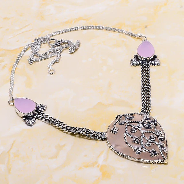 Rose Quartz, Chalcedony Gemstone Handmade Gift Jewelry Necklace 18" P272
