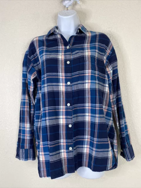 Old Navy Womens Size S Blue/Pink Plaid Boyfriend Button Up Shirt Long Sleeve