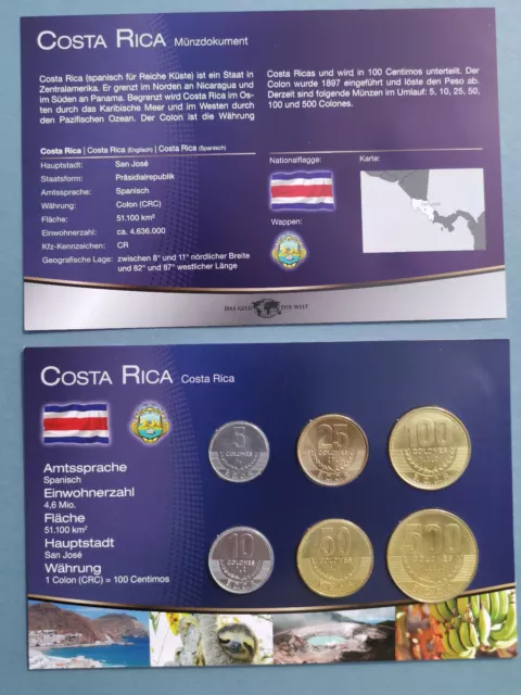 KMS COSTA RICA " DAS GELD DER WELT S" mit Münzdokument - Kursmünzensatz MDM