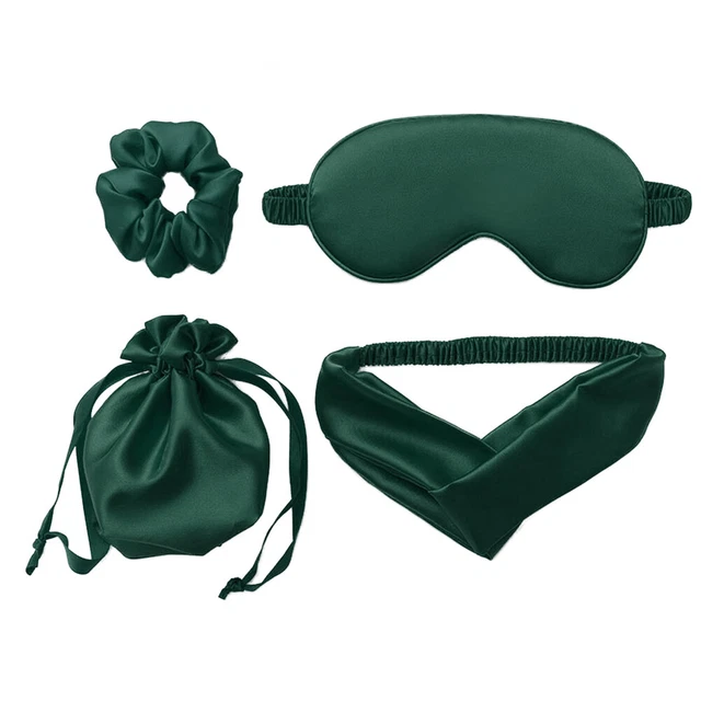 4 piezas Máscara para ojos de seda nocturna para dormir diadema Corbata para el cabello Ayuda para dormir (verde)
