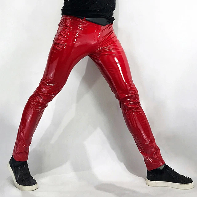 Hommes Simili Cuir Pantalon Slim Ajusté Fête Clubbing Serré Motard Pantalon Punk