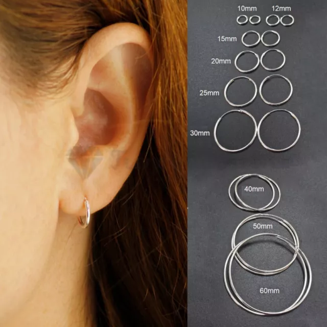 Solid 925 Sterling Silver Stud Ear Hoop Earrings Fashion Women UK Jewelry 6-50MM