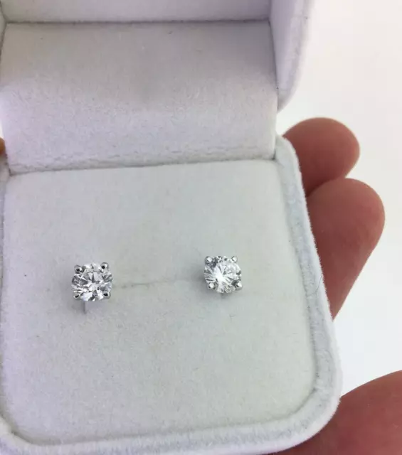 Diamond Stud Earrings Round Solitaire E VS2 1CT Grown Lab Created 14K White Gold