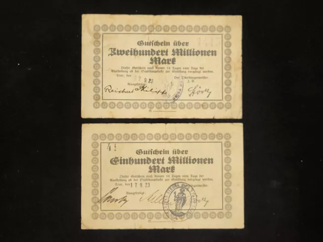 Notgeld Trier 2 x Einhundert Millionen Mark - (1923) - selten
