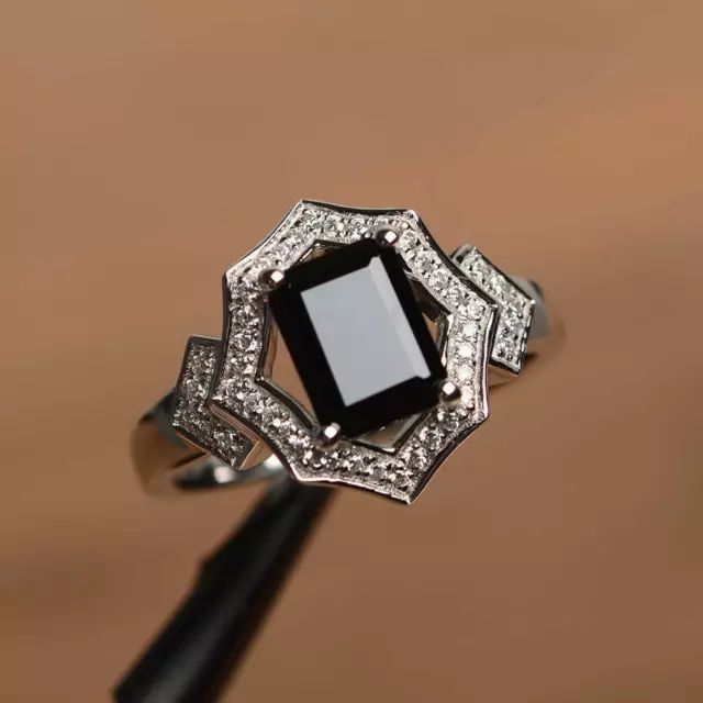 2.45Ct Black Lab Created Diamond Halo Engagement Wedding Women's 925 Silver Ring