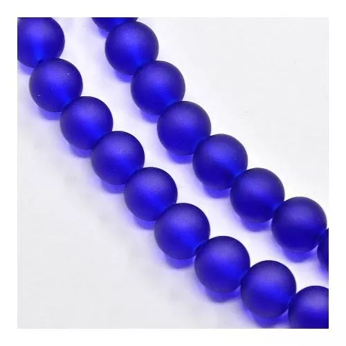 Blue Glass Beads Plain Round 8mm Frosted Dyed Strand Of 100+