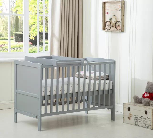 MCC® Wooden Baby Cot Bed "Orlando" Top Changer Water repellent Mattress - Grey