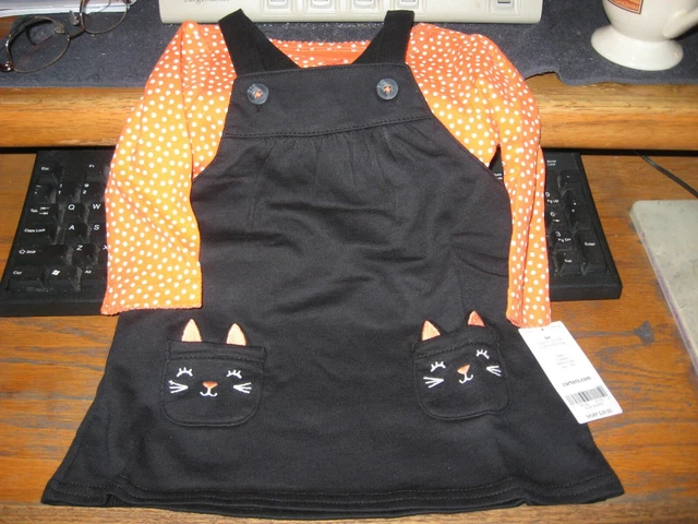 Nwt Infants Girls Sz 6Mo Outfit Dress Oufit Halloween Carters  2Pcs Black/Orange