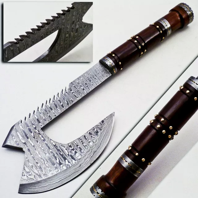 Beautiful Handmade Damascus Steel Hatchet Tomahawk Axe / Knife Handle Rose Wood