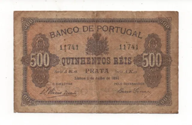 Portugal 500 Reis 1891 Pick 65 Look Scans