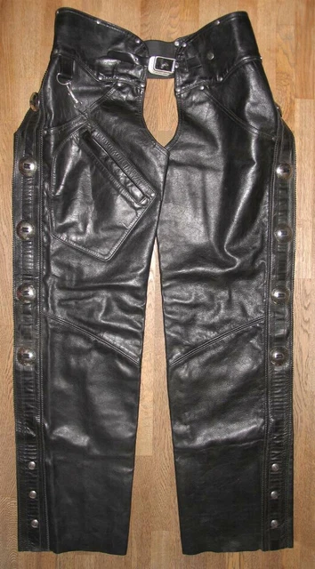 " Harley Davidson " Copripantaloni IN Pelle Biker - Pantaloni di Nero TG L Circa