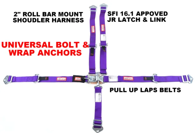 Racerdirect Quarter Midget Race Harness Sfi 16.1 5Pt Latch&Link Seat Belt Purple