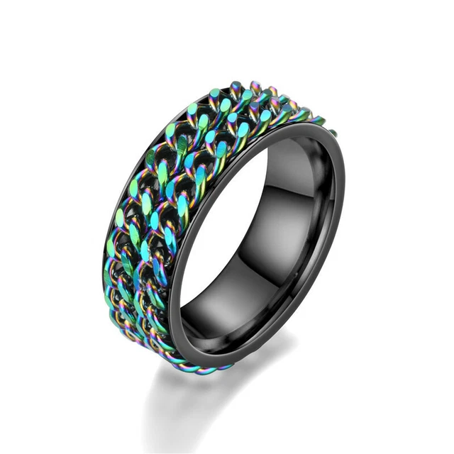 Stainless Steel Rainbow Rotating Rings Anxiety Fidget Couple Pride Bands Jewelry