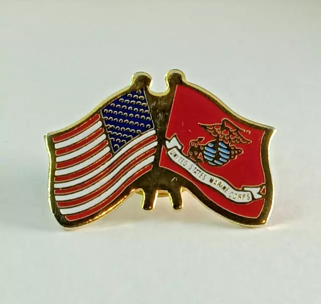 Vintage Usmc Marine Corps American Usa Crossed Flags Lapel Hat Pin 9