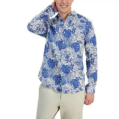 Club Room Mens Tropical Long-Sleeve Shirt Hyper Blue XL