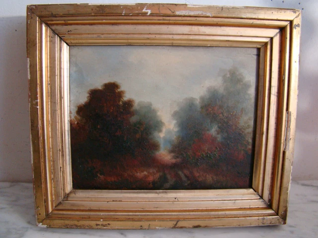 Tableau Ancien - Huile Sur Bois - Paysage Signé - École Française XIXe Siècle - Bon état