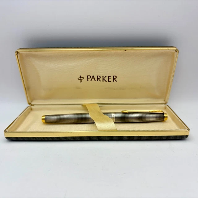 Stylo Plume Parker 75 En Argent Massif 925 Quadrillé – Plume Or 18K Extra Fine (occasion)