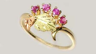 Antique Pink Sapphire + Gold Ring Black Hills Artisan 12kt Red Green Grape Leaf 3