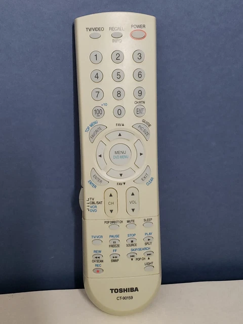 Genuine Toshiba CT-90159 TV VCR DVD Combo Remote Control Tested Works
