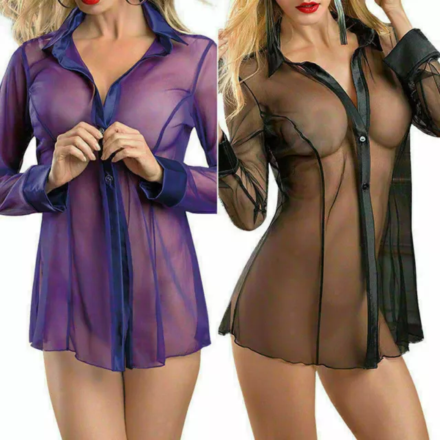 Nightwear Women' Sheer Sleepwear Sleeve Long Blouse Lingerie Underwear  Casual