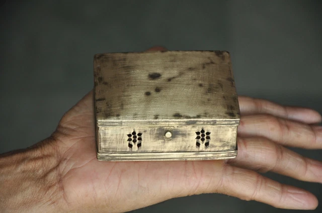 Old Brass Handcrafted Square Shape Jali Cut Work 2 Compartment Powder Box