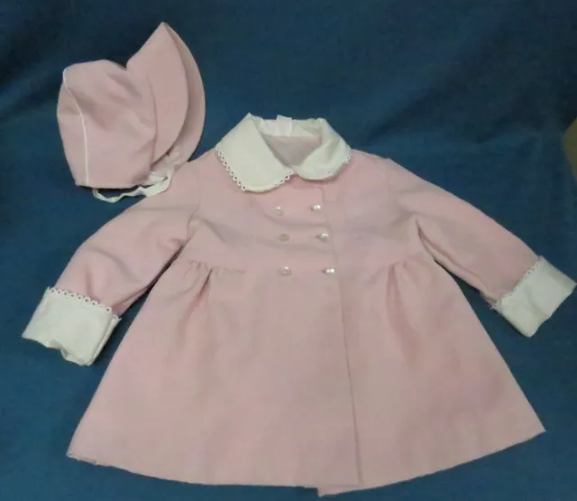 Vintage Girls 3T Sears Pink Coat & Bonnet with Lining