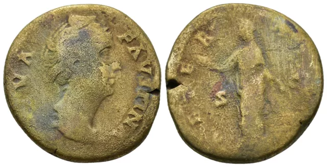 Roman Imperial Bronze Sestertius Coin - 141 AD - Diva Faustina I with Aeternitas