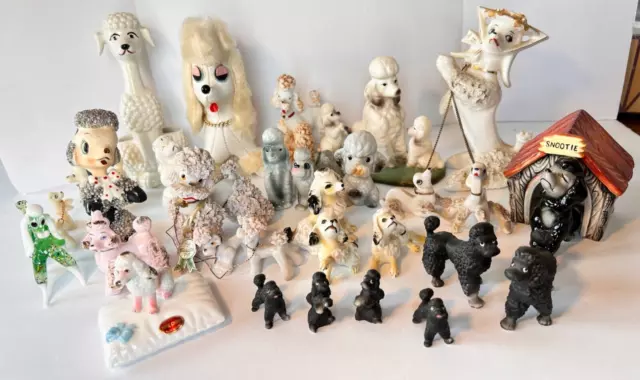Large Lot of VTG Poodle Dog Figurines Porcelain Glass Ceramic Japan