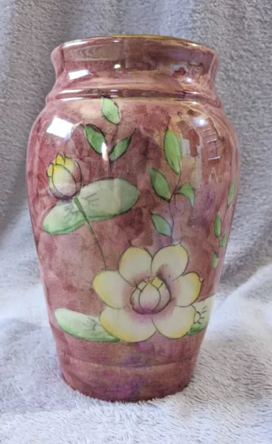 KPD Ware Art Deco Pink Lustre Ware Vase. Water Lily Pattern. Hand-painted.