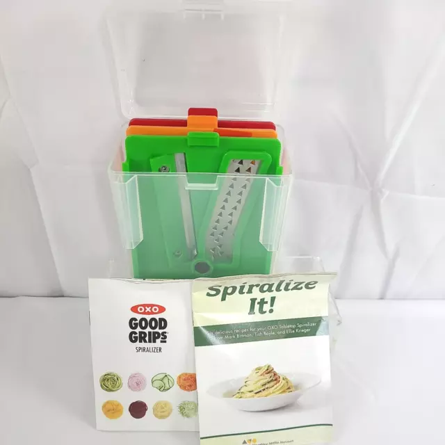 Hojas, estuche, manual y recetas de repuesto para espiralizador de 3 hojas OXO buenas empuñaduras