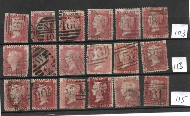 GB SG 43 1d Reds plate 103/113/115 x 6 of each odd faults