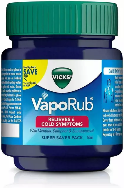 Vicks Vaporub Vaporizar Nariz Obstruida Tos Resfriado Congestión Nasal...