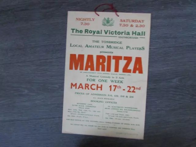 Maritza by Tonbridge Musical Players Royal Victoria Hall Southborough Poster