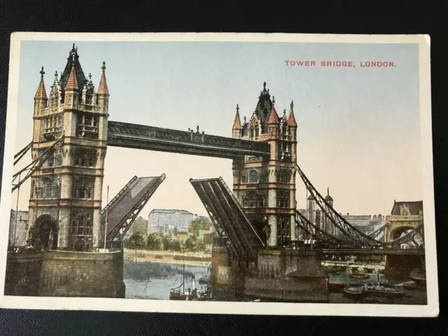 Vintage Postcard Tower Bridge raised boat LONDON UNUSED VGC