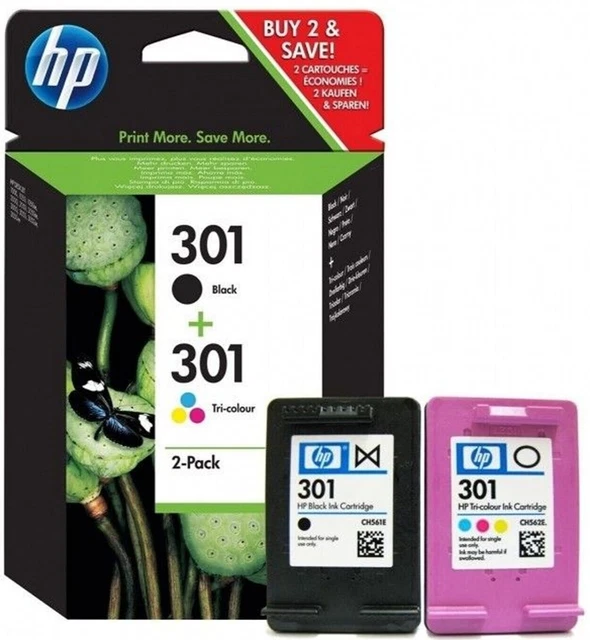 KIT 2 CARTUCCE ORIGINALI HP301 NERO+COLORE Multipack N9J72AE HP301BK + HP301C