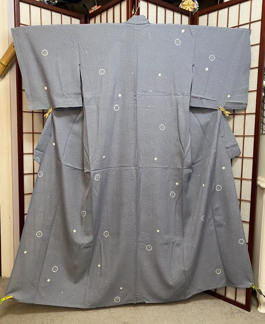 Large-Size Blue Silk Summer Kimono with Shibori Designs