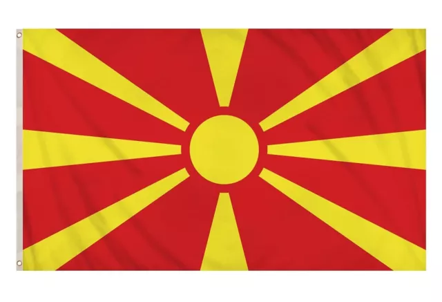 LARGE NORTH MACEDONIA FLAG 5x3FT PREMIUM COLOUR NATIONAL BANNER BRASS EYELETS