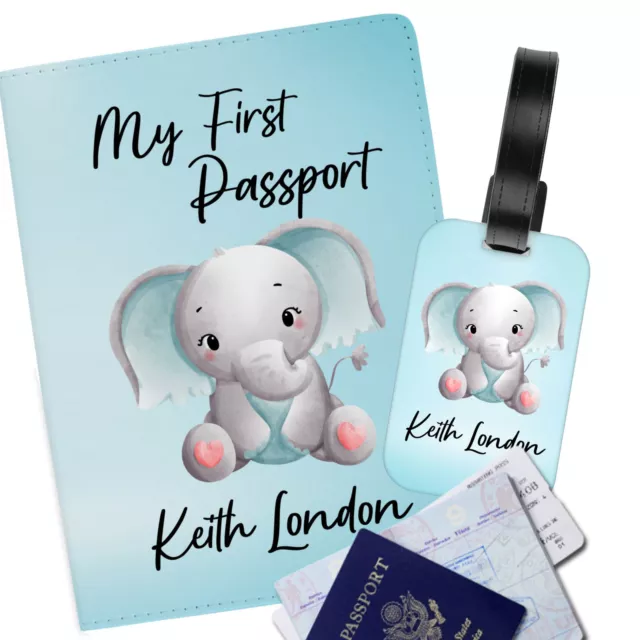 My First Passport Elephant Custom Passport and Luggage Tag Blue