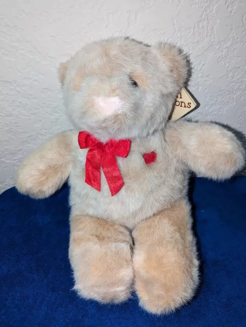 1996 Plush Creations Teddy Bear Stuffed Animal Lt. Brown Red Heart on Chest 13"